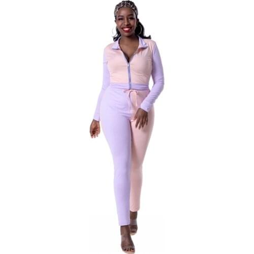 2021 Autumn Winter 2 Piece Set Women Tracksuit Zipper Stand Collar Tops And Pants Set Fashion Patchwork Two Piece Outfits