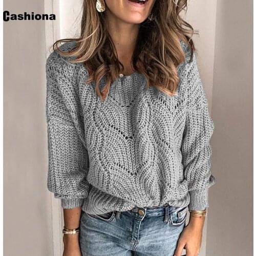 Solid Pullover Sweaters Women Autumn 2020 Leisure Casual Long Sleeve Round neck Loose Knitted Sweaters Femme Winter Warm Clothes