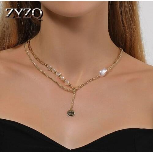 ZYZQ Romantic Ins Love Imitation Pearl Stitching Necklace For Women Irregular Smiley Wild Chain Clavicle Chain Wholesale