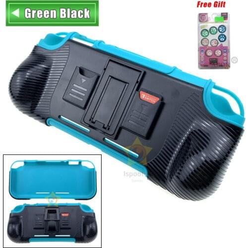 2 in 1 Hard PC+TPU Protective Cover for NS Nintendo Switch Lite with 2 Game Card Storage Slot Stand Holder Yellow Green Black