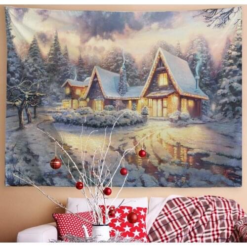 Winter Snow Classic Scene Tapestry Christmas Decor Snow Night Town