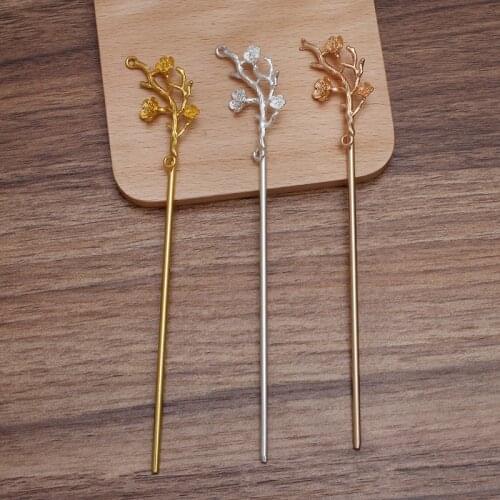 10pcs/lot Flower Embellishment 3 Color Alloy Hairpin Chinese Hair Sticks Bridal Hair Fork Hair Accessories For Women
