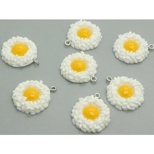 10pcs Resin Simulated Fried Egg Earring Food Charms Diy Jewelry Make Cute Keychain Pendant Decorative Accessories