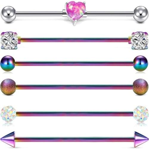14G 4-6PC Surgical Steel Industrial Barbell 35mm 1 3/8 Inch & 38mm 1 1/2 Inch Industrial Piercing Bar for Women Men