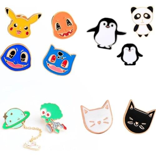 2-4pcs Fashion Brooches Set Cute Animal Black White Cat Planet Alien Pins Badges Hat Bag Jackets Coat Lapel Pin Jewelry Gifts