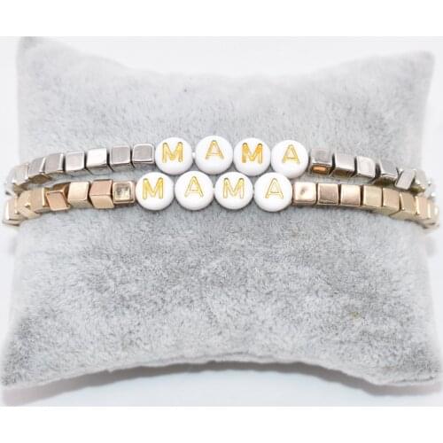 2 pieces per set Mother bracelet with simple letter mom square gold and colors simple fashion MAMA bracelet