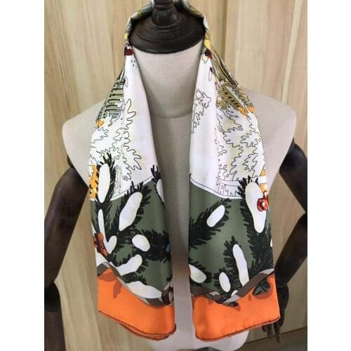 2021 new arrival winter autumn orange snow 100% pure silk scarf twill hand made roll 90*90 cm shawl wrap for women lady