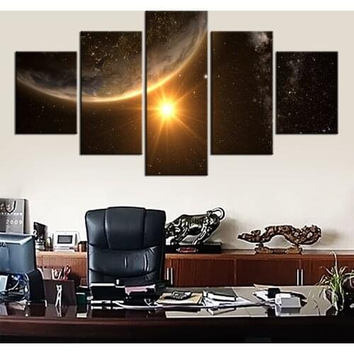 5 Pieces Canvas Wall Art Decor Large Universe Scene with Planets, Stars and Galaxies in Outer Space drop shipping and Custom