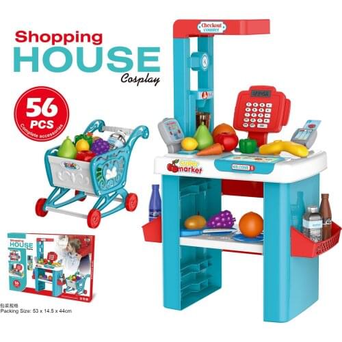 Holiday 56pcs Shopping House Market 53*14.5*44 kids toys shopping cart Simulation Pretend play Set toys cash register toy store
