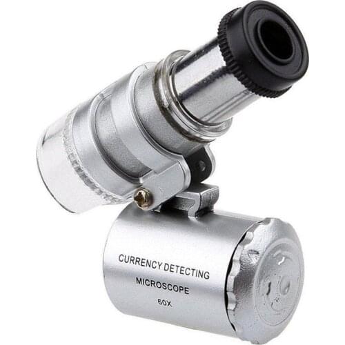 60X Mini Microscope Jeweler Loupe Lens Illuminated Magnifier Glass 3 LED With UV Light