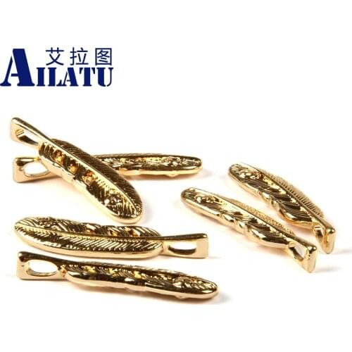 Ailatu Free Shipping Wholesale 10pcs/lot Zinc Alloy Feather Decorated for DIY Necklace Jewelry