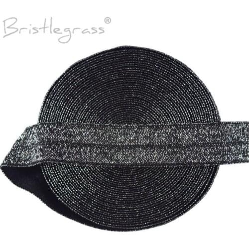 BRISTLEGRASS 5 Yard 5/8" 15mm Silver Glitter FOE Black Fold Over Elastics Spandex Bands Hair Tie Headband Tutu Dress Sewing Trim