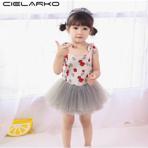 Cielarko Infant Girls Romper Dress Strawberry Print Strap Toddler Outfit Summer Newborn Tutu Dresses for Baby Girl 0-3 Years