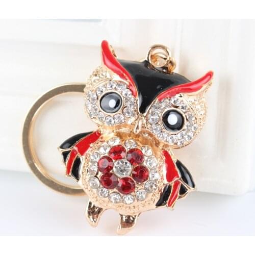 Black Owl Bird Crystal Charm Purse Handbag Car Key Ring Chain Party Wedding Birthday Creative Gift