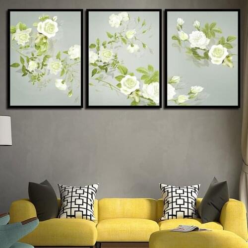 Nordic Home Decoration Posters White Flower Green Leaf Plant Canvas Painting Modern Art Print Wall Picture For Living Room