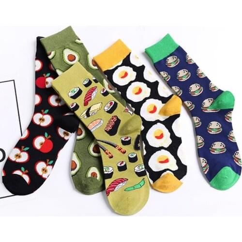 Girl Breathable Cycling Socks Print Funny Cotton Winter Men Unisex Avocado Omelette Fruit Food Socks