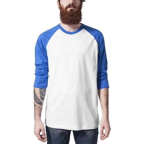 3/4 Sleeve T-Shirt With Contrast Raglan Sleeves O-neck Cotton Blend Mens Basic Fashion Shirts S-XXL