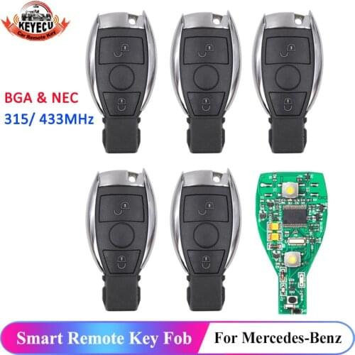 KEYECU Replacement Remote Car Key Fob 2 Button 315/433MHz NEC Chip for Mercedes-Benz 2000-2014, Support NEC & BGA,5Pcs KYDZ