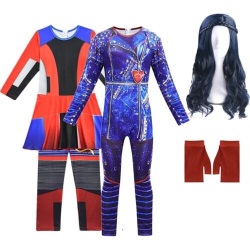 Halloween Costume For Kids Descendants 3 Evie Evy Girls Cosplay Costumes With Wig + Gloves Children Carnival Party Jumpsuits