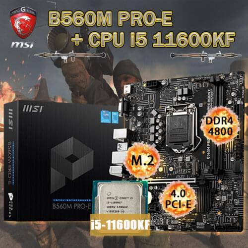 LGA 1200 MSI B560M PRO-E Motherboard + CPU Intel Core i5 11600KF Set DDR4 64Gb 4800MHz M.2 PCI-E 4.0 VGA Placa-mãe Desktop B560