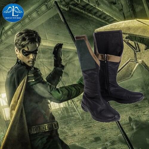 MANLUIYUNXIAO Superhero Titans Robin Cosplay Boots Nightwing Men Adult Halloween Anime Shoes Attack on Titan