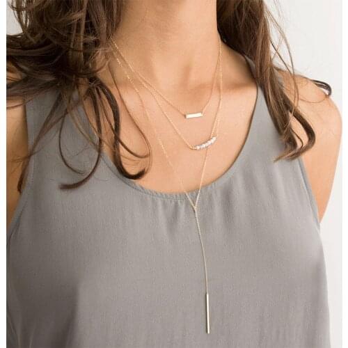 Multi-layer Pearl Necklace for Women Tassel Bar Clavicle Pendant Necklace Jewelry Gifts Popular Pattern for Women Jewelry