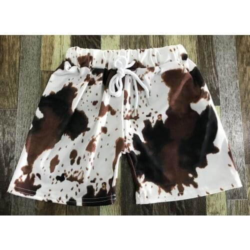 Newest Childrens Boutique Clothes Boys Summer Draw Rope Brown Cow Print Swim Trunks