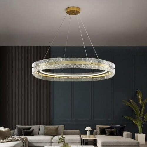 New Product 2021 Luxury Hotel Decoration Modern Round Ring Glass Bronze Chandelier Glass Lighting LED Lights