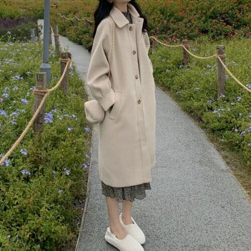 Autumn and winter Womens coat Hepburn style button temperament thickened artificial wool jacket elegant wool blends trench