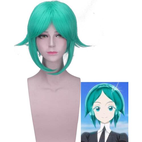 Anime 38CM Green Short Wigs Hair Houseki no Kuni Cosplay Wig Land of the Lustrous Phosphophyllite Synthetic Halloween Costume