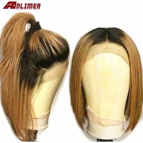 1b 27 Ombre Wigs Honey Blonde Glueless 13x6x1 Lace Front Short Bob Wigs Straight Peruvian Human Remy Hair Wigs For Women