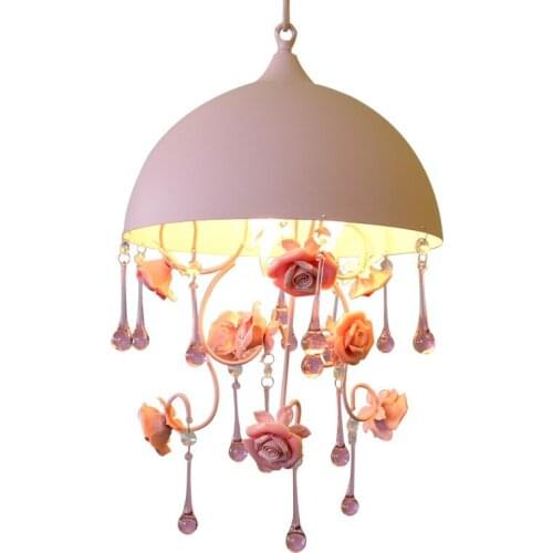 Pastoral Ceramic Rose Bedroom Pendant Light Creative Sun Room Pendant Lamps Corridor Hallway Bedroom Balcony Hanging Lamp