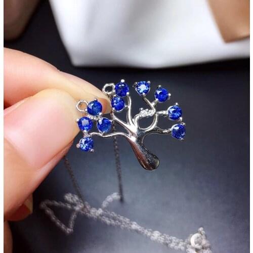 Sapphire necklace pendant Natural real blue sapphire 925 sterling silver For men or women