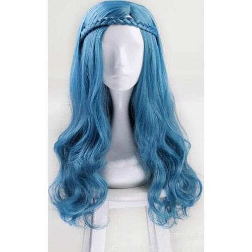 Descendants Evie Women Braid Blue Black Mixed Pink Purple Color Long Wavy Synthetic Hair Cosplay Full Wig Heat Resistance Fiber
