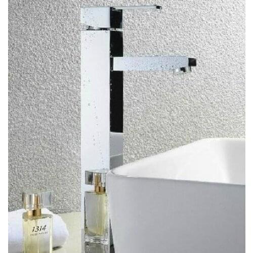 Bathroom Basin Faucet Brass Chrome Bathroom Vessel Sink Faucet Cold and Hot Lavatory Basin Water Taps Square heightening Mixers