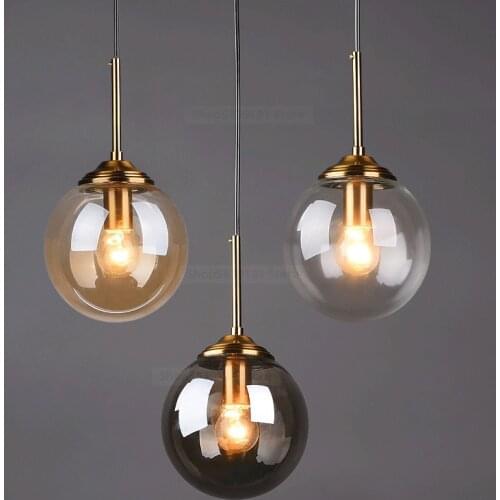 Nordic Modern Gray Glass Ball Island Pendant Lights Vintage Mirror Beside Bedroom Lamp Living Room Decor for Home Light Fixtures