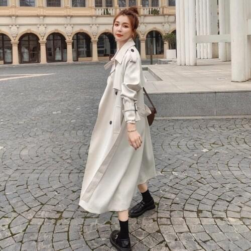 Brand New Fashion Women Trench Coat Beige Long Double-Breasted with Belt Spring Autumn Lady Duster Coat Female Outerwear Quality