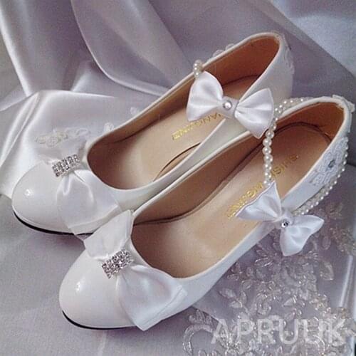 9CM high heels platforms pumps shoes bride bridal wedding shoes satin bow bowtie handmade flower girls party pumps