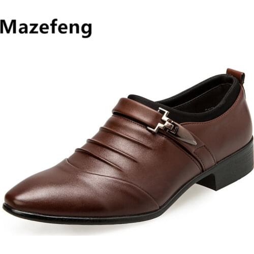 Mazefeng Fashion Elegant Shoes for Mens Shoes Metal Large Sizes Men Formal Shoes Leather Men Dress Loafers Man Slip on Masculino