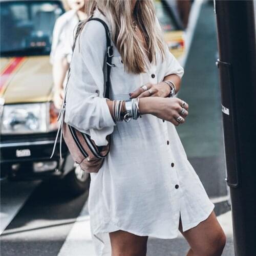 Women Long Sleeve V Neck Loose Tunic Top Shirt Long Blouse Button Black White Blouses Shirts Summer Dress Autumn Spring Clothing