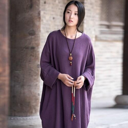 Sherhure Oversize Cotton And Linen Batwing Sleeve Plus Size Long Women Casual Dress Vestidos