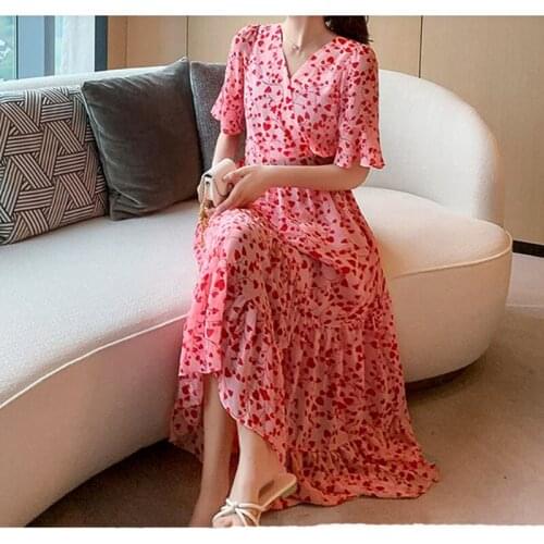 Summer 2020 Female Dress Plus Size 5XL V-Neck Ladies Vestidos Print Flare Sleeve Women Dress Bohemian Brand Cothes Robe Dress