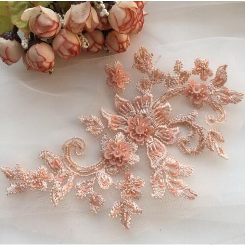 2Pcs/lot 18*11cm Multicolor hand beaded lace flower applique DIY wedding dress skirt sweater stitching decoration AC451