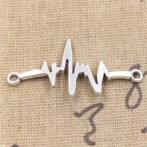 20pcs Charms ECG Link Connector 40x20mm Antique Bronze Silver Color Pendants Making DIY Handmade Tibetan Bronze Jewelry