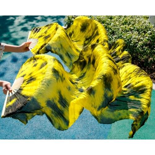 2017 female high quality Chinese silk veils dance fans Pair of belly dancing fans cheap hot sale yellow black mix color
