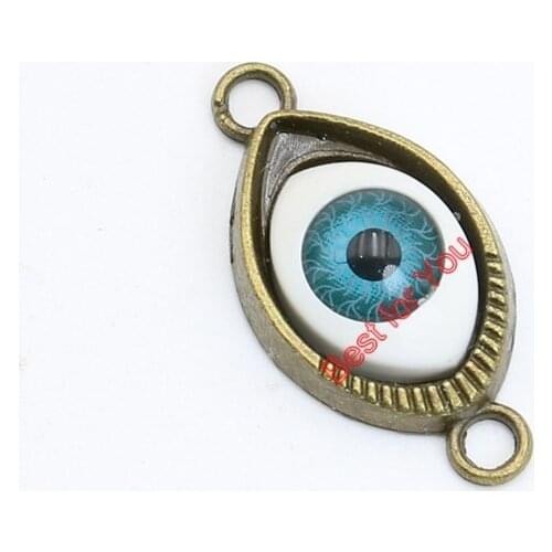 5pcs Wholesale Tibetan Silver Tone Evil Blue Eye Connector Charms Fashion Pendants Jewelry Making DIY Jewelry Findings 30x15mm