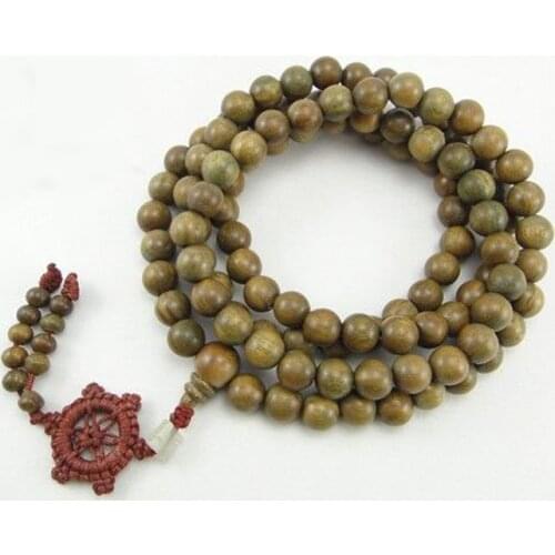 8mm Tibetan Buddhism 108 Green Sandalwood Prayer Bead Mala+Elastic