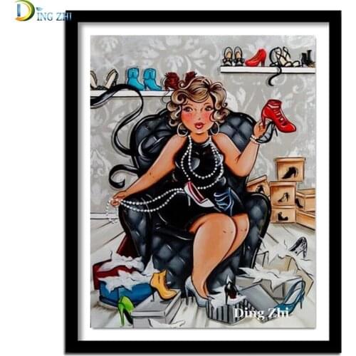 Diamond Painting Diy 5D Fashion Fat Lady Cross Stitch Rhinestone Art Wall Living Room Home Wall Decor Full Square Round Drill