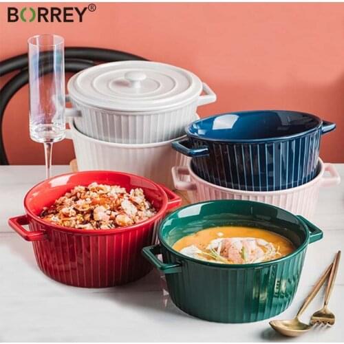 BORREY Ceramic Binaural Soup Pot Korean Style Soup Stock Pots Instant Noodle Porridge Pot Enamel Pot Fresh Bowl Kitchen Cookware