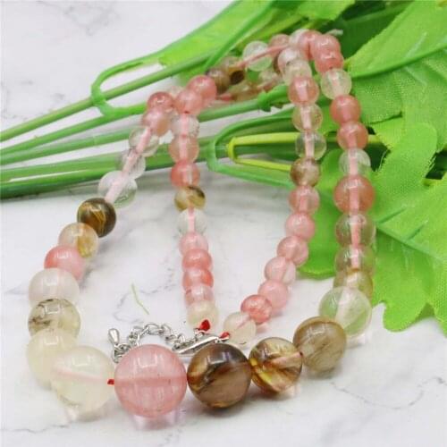 6-14mm Watermelon Tourmaline Chalcedony Round Beads Necklace Rope Chain Beads DIY Fashion Jewelry Natural Stone (Minimum Order1)